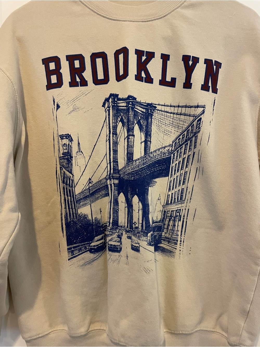 Rebellious One Brooklyn Graphic Sweatshirt - Cream and Navy and Maroon